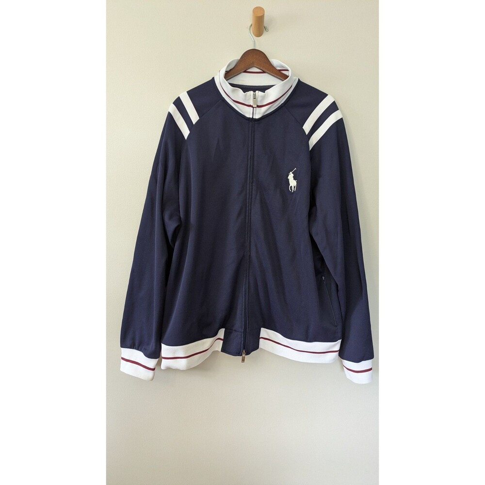 Vintage Polo Ralph Lauren Mens Zip Track Jacket XXL Big Pony Blue White 90s Y2K